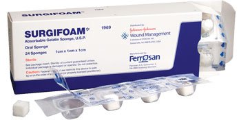 Sponge Gelatin Absorbable Surgifoam® USP Sterile (Gelfoam) Oral  1cm x 1cm x 1cm by Ethicon - Endo-Surgery J & J Healthcare Systems  ID 1969